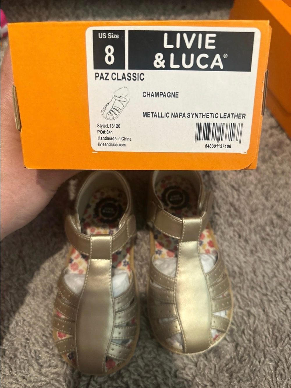 Livie & Luca Champagne Metallic T‑Strap Sandals